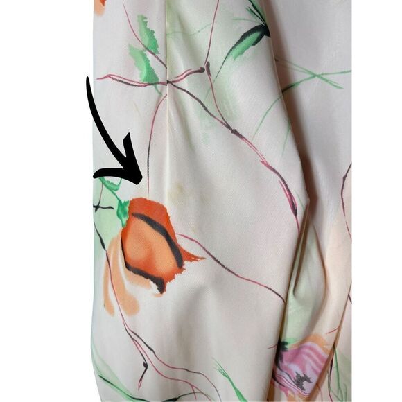 Vintage Y2K Mary McFadden Pink Peach Floral Flutter Cap Sleeve Maxi Dress Size 1 - Picture 10 of 11